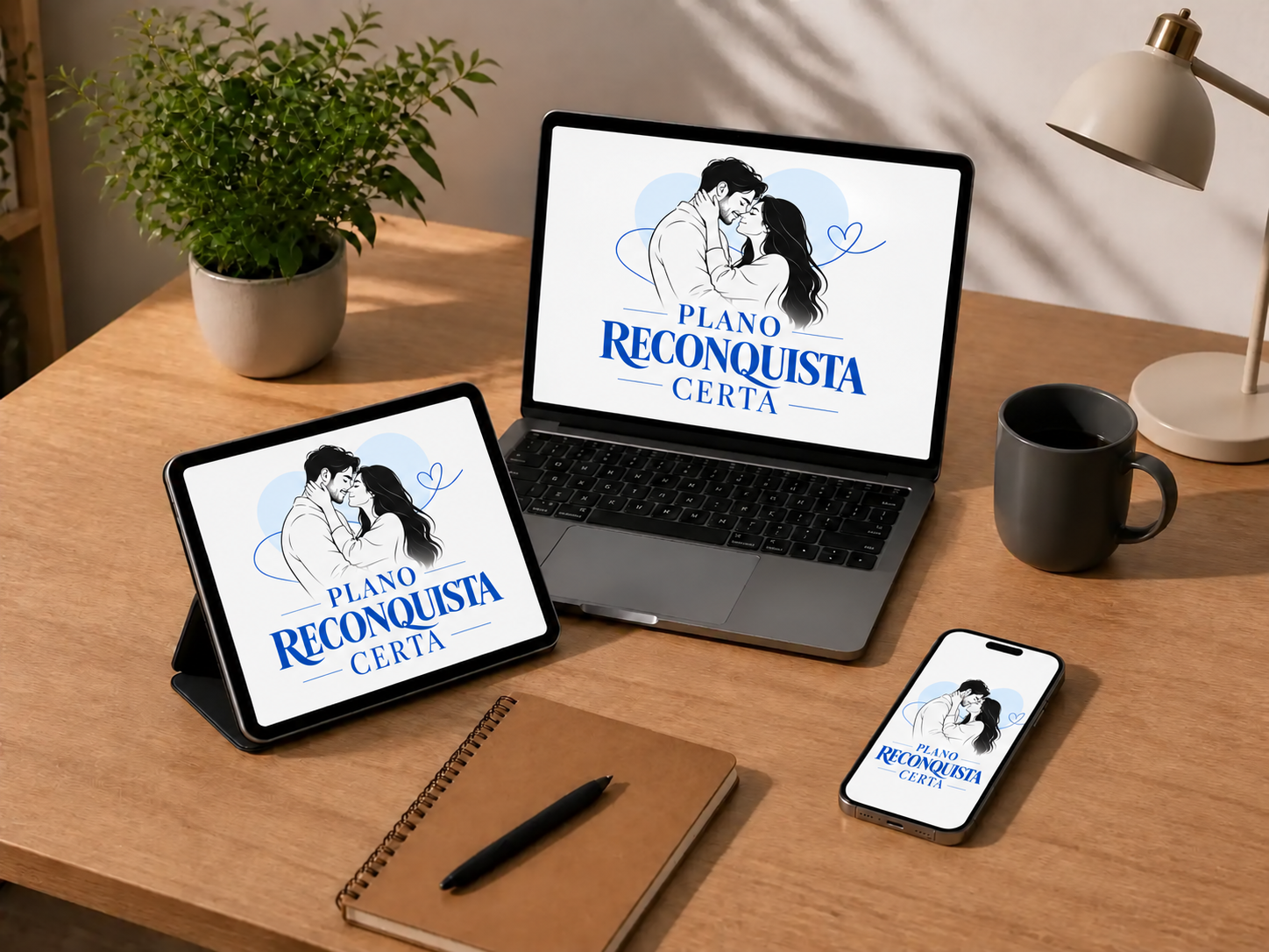 Plano Reconquista Certa exibido em notebook, tablet e celular